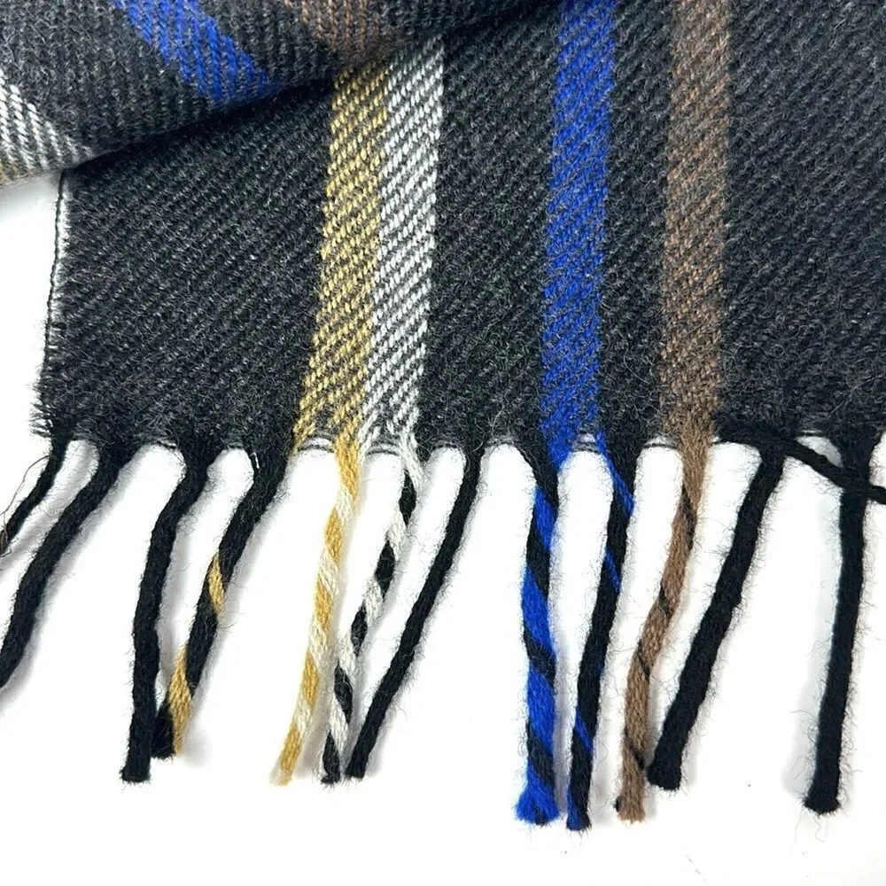 NWT Modena Virgin Wool Scarf Charcoal Gray Plaid made in Uruguay Men’s Women’s